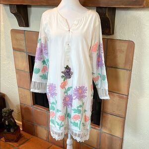 Rafia White Cotton Pastel Floral Traditional Dress, size M